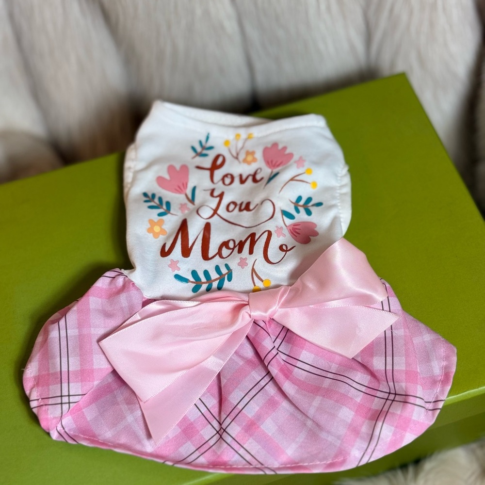 Pink Plaid XXS Dog Dress with Bow